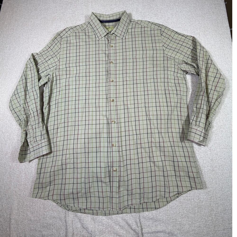 Hoggs of Fife Men 18 Green Plaid Long Sleeve Button Front Cotton Dress Shirt
